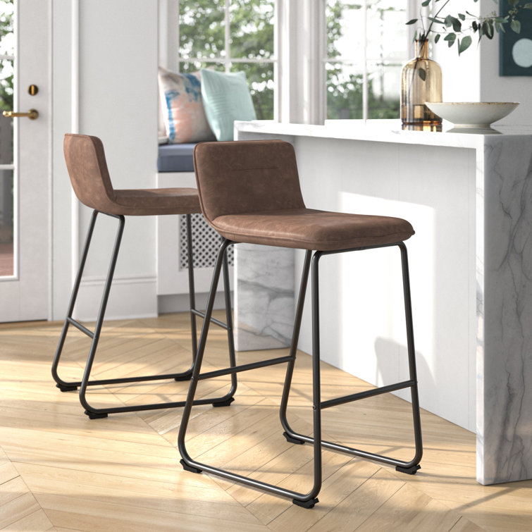 Casper 26'' Black Metal and Espresso Faux Leather Counter Stool Set