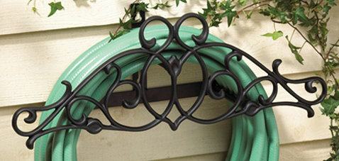Black Aluminum Tendril Wall-Mount Hose Holder