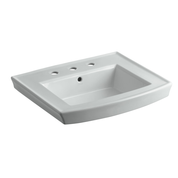 Ice Grey Rectangular Ceramic Pedestal Bathroom Sink