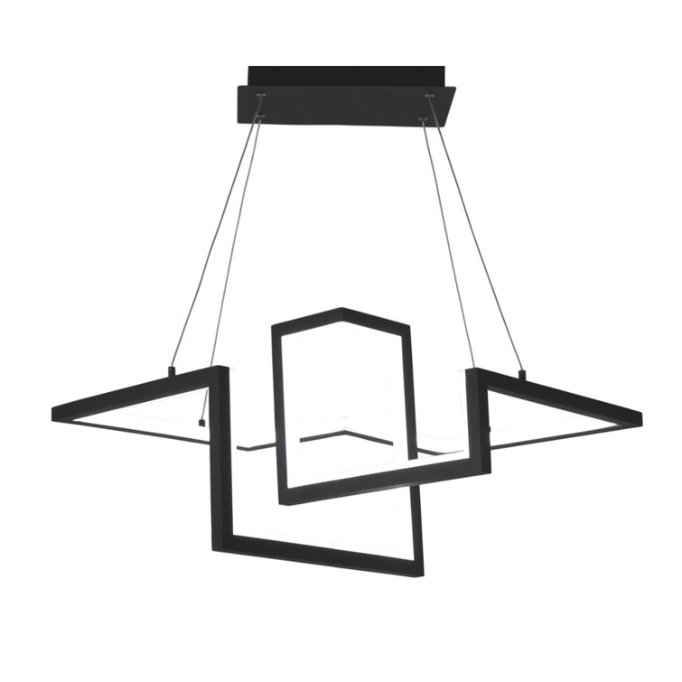 Black Geometric LED Pendant Light with Glass Panels
