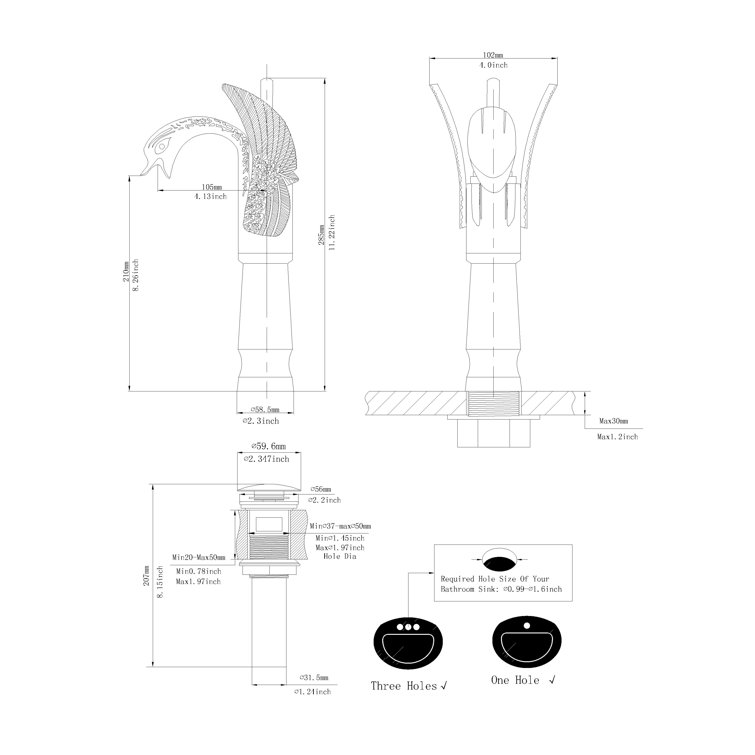 White and Gold Swan Single Hole Single-Handle Bathroom Faucet
