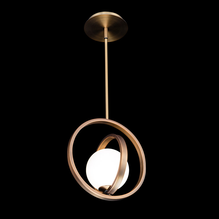 Mini Globe Aged Brass LED Indoor/Outdoor Pendant with Opal Glass