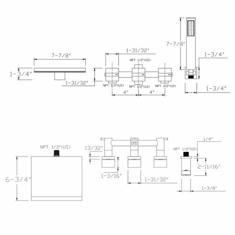 Brushed Nickel Wall Mount Tub Faucet with Hand Shower