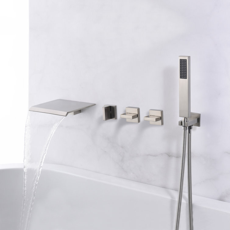 Brushed Nickel Wall Mount Tub Faucet with Hand Shower