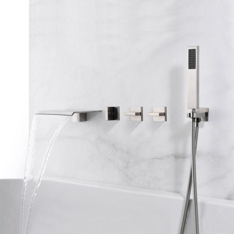 Brushed Nickel Wall Mount Tub Faucet with Hand Shower