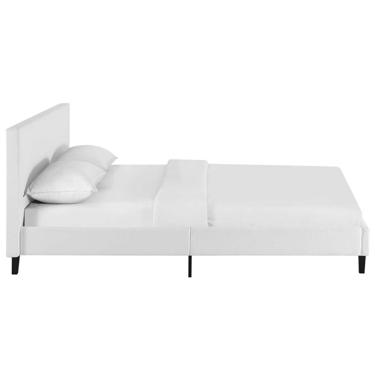 Anya Chic Avant-Garde White Upholstered Queen Bed with Wood Frame