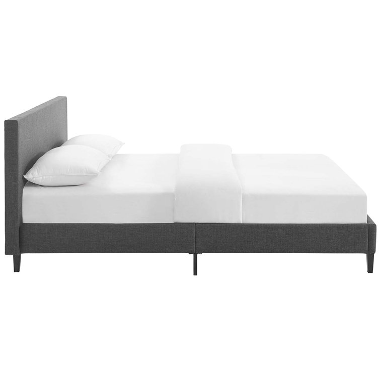 Gray Full Upholstered Platform Bed with Wood Slats