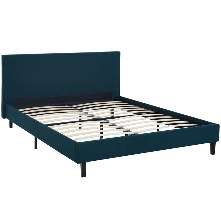 Anya Azure Blue Queen Upholstered Wood Frame Bed with Slatted Support