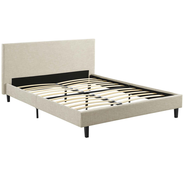 Beige Full Upholstered Tufted Wood Platform Bed