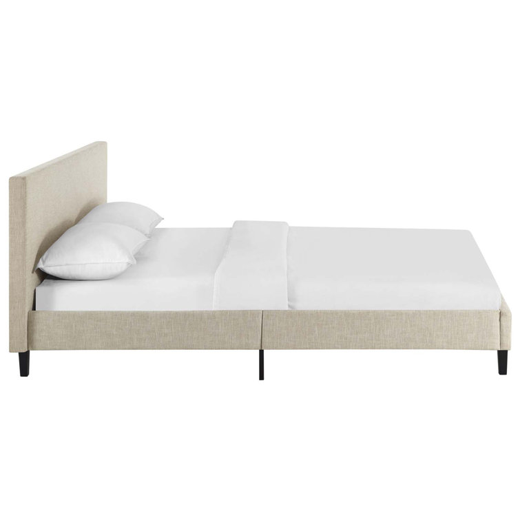 Anya Modern Queen Platform Bed with Upholstered Headboard in Beige