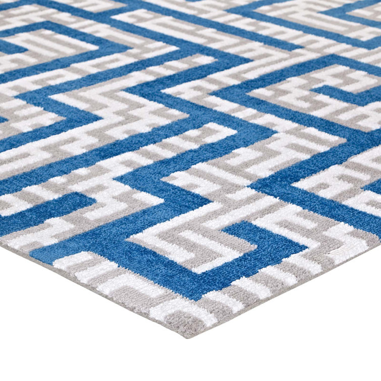 Nahia 5x8 Ivory and Blue Geometric Area Rug