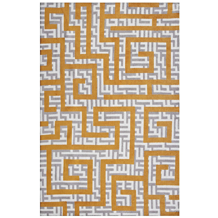 Nahia 5x8 Ivory and Blue Geometric Area Rug