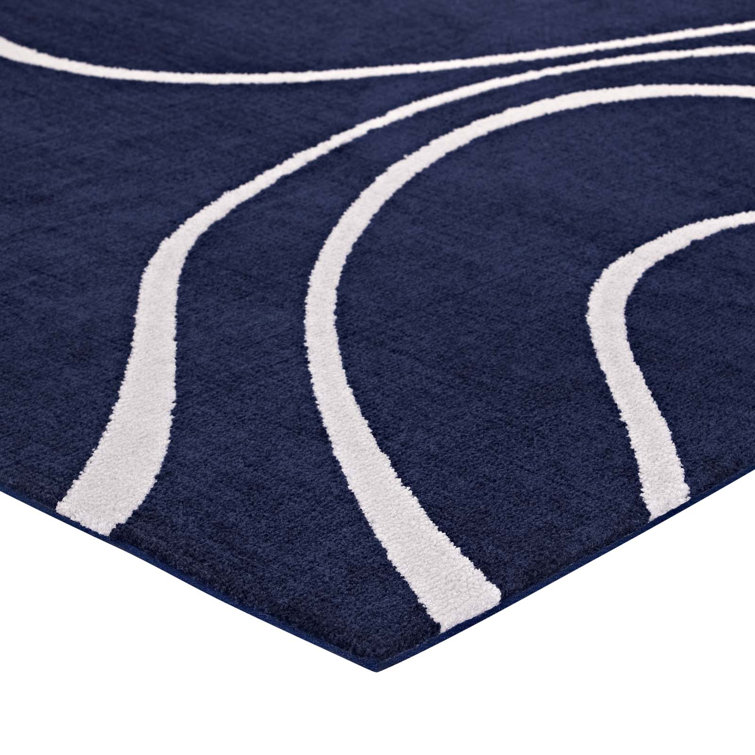 Navy and Ivory Abstract Swirl 5' x 8' Synthetic Area Rug