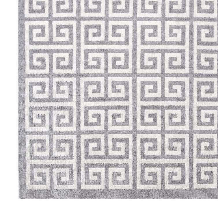 Freydis White and Light Gray Greek Key 8' x 10' Area Rug