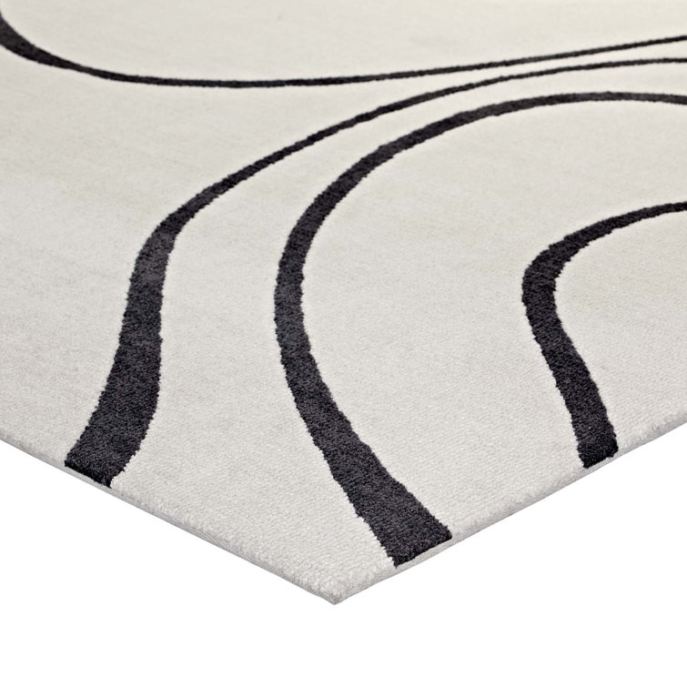 Ivory and Charcoal Abstract Swirl 5' x 8' Synthetic Area Rug