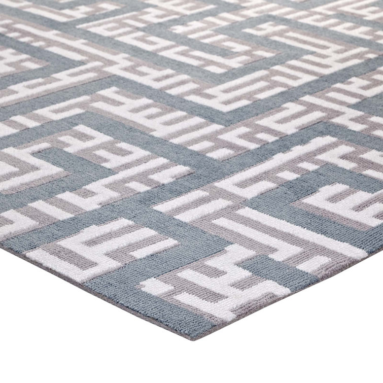 Nahia 5x8 Ivory and Blue Geometric Area Rug
