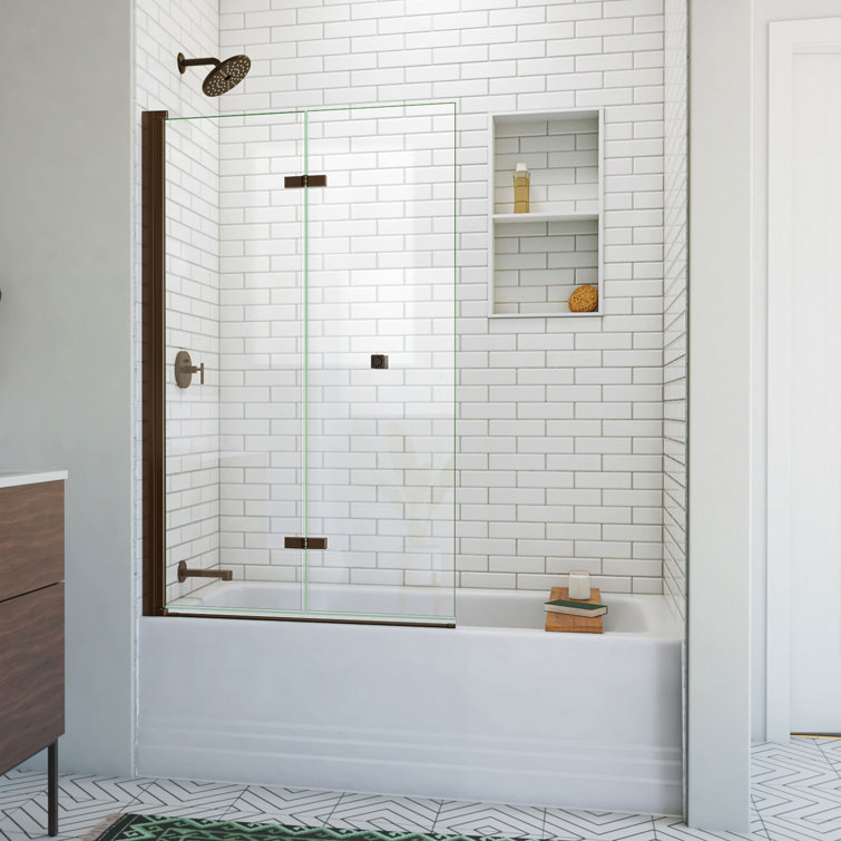 Aqua-Q Fold 36" x 58" Frameless Tub Door in Oil Rubbed Bronze