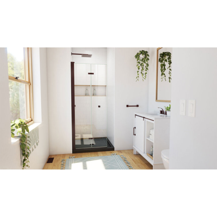 Aqua-Q Fold Frameless Square Shower Kit with Oil Rubbed Bronze Hardware