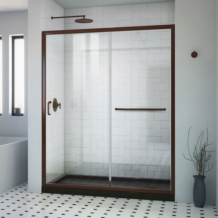 Infinity-Z 60" Oil Rubbed Bronze Frameless Shower Kit with Acrylic Base