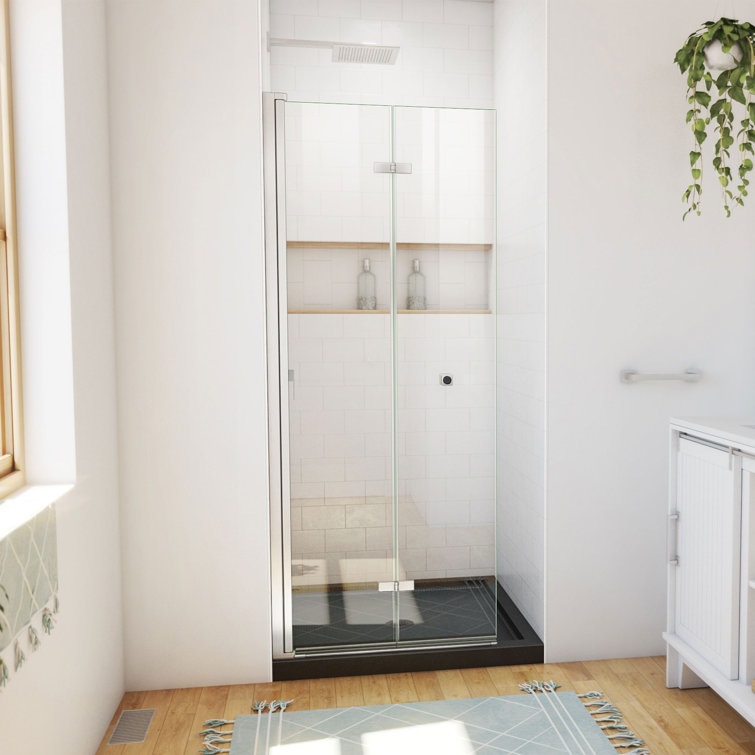 Aqua-Q Fold 32" x 32" Frameless Bifold Shower Kit with Brushed Nickel Finish