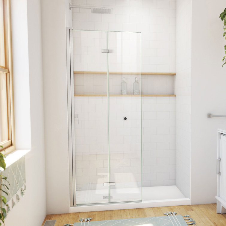Aqua-Q Fold Frameless Brushed Nickel Bi-Fold Shower Door