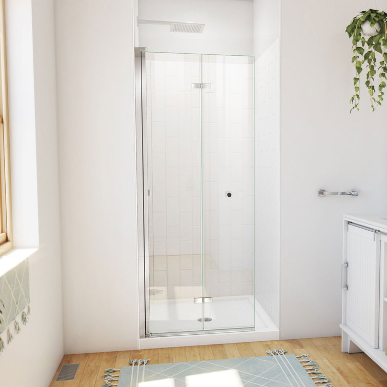 Aqua-Q Fold 32" Frameless Chrome and White Shower Kit