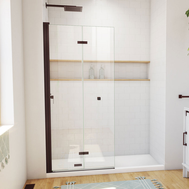 Oil Rubbed Bronze Frameless Bi-Fold Shower Door, 33.5" x 72"