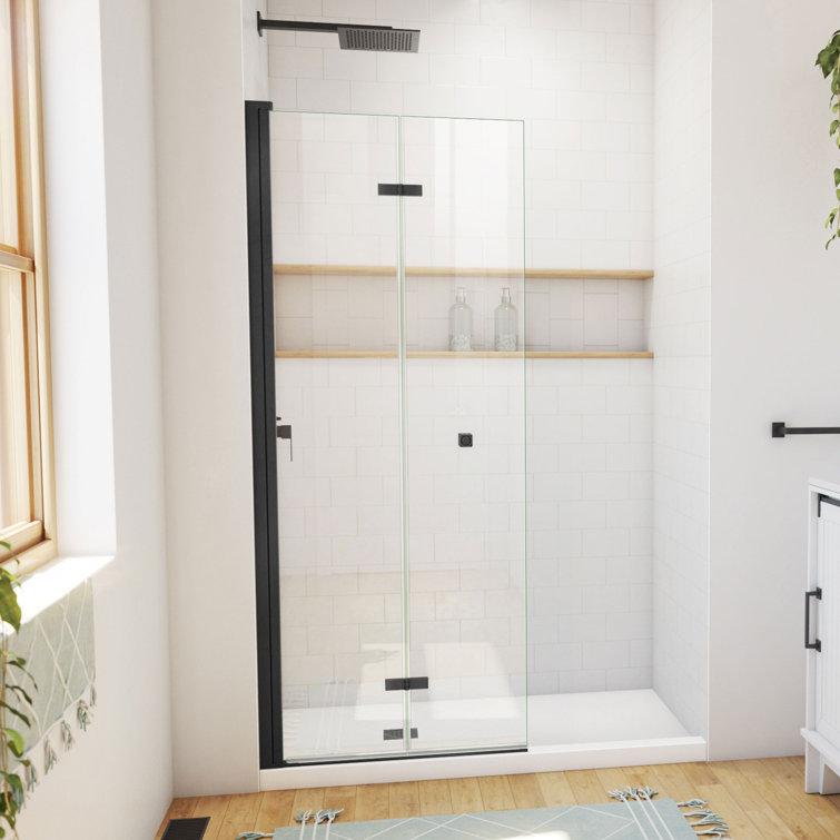 Matte Black Frameless Bi-Fold Shower Door with Clear Glass