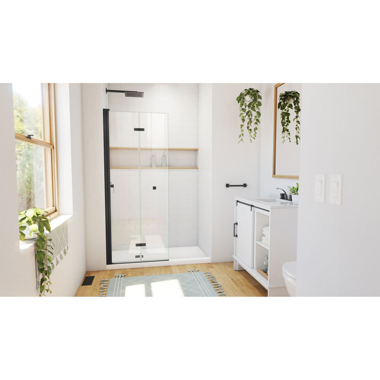 Matte Black Frameless Bi-Fold Shower Door with Clear Glass