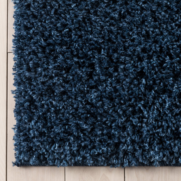Dark Blue Reversible Solid Shag Synthetic Area Rug