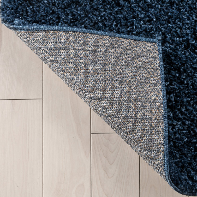 Dark Blue Reversible Solid Shag Synthetic Area Rug