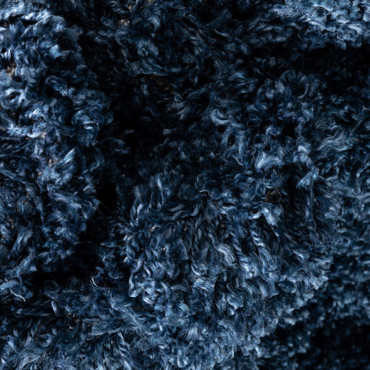 Dark Blue Reversible Solid Shag Synthetic Area Rug