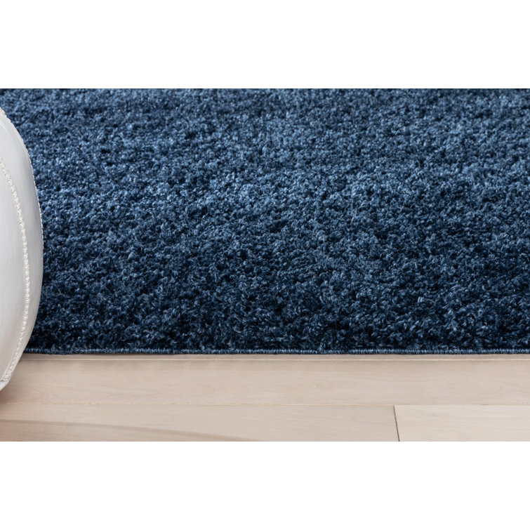 Dark Blue Reversible Solid Shag Synthetic Area Rug