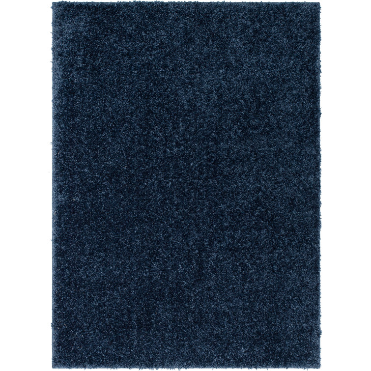 Dark Blue Reversible Solid Shag Synthetic Area Rug