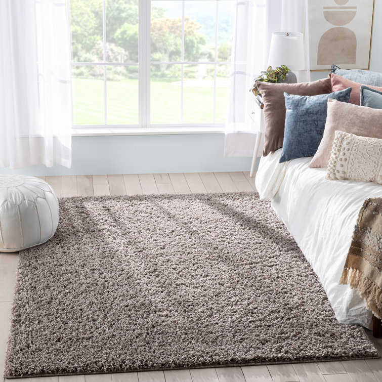 Luxurious Handmade Shag Rug in Beige, 8' x 10', Easy-Care Synthetic