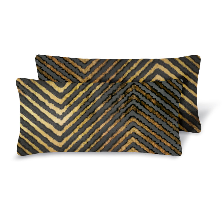 Chevron Mini Rectangular Gray Velvet Pillow Cover & Insert