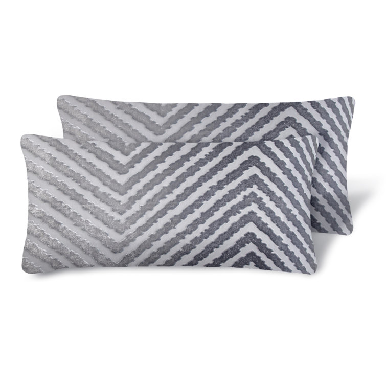 Chevron Mini Rectangular Gray Velvet Pillow Cover & Insert