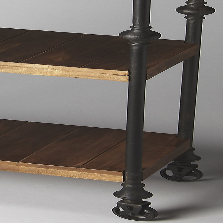 Fontainebleau Gray Wood Industrial Bookcase with Wheels