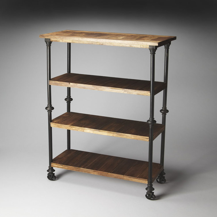 Fontainebleau Gray Wood Industrial Bookcase with Wheels