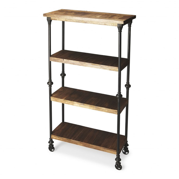 Fontainebleau Gray Wood Industrial Bookcase with Wheels