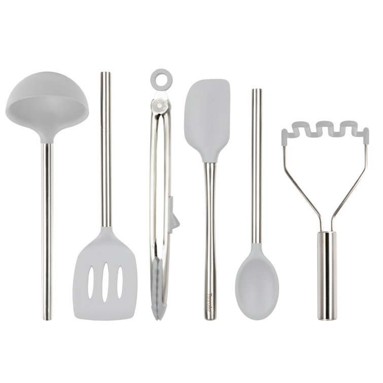 Oyster Gray Silicone and Stainless Steel 6-Piece Kitchen Utensil Set