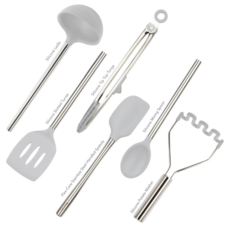 Oyster Gray Silicone and Stainless Steel 6-Piece Kitchen Utensil Set
