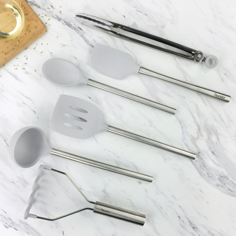 Oyster Gray Silicone and Stainless Steel 6-Piece Kitchen Utensil Set