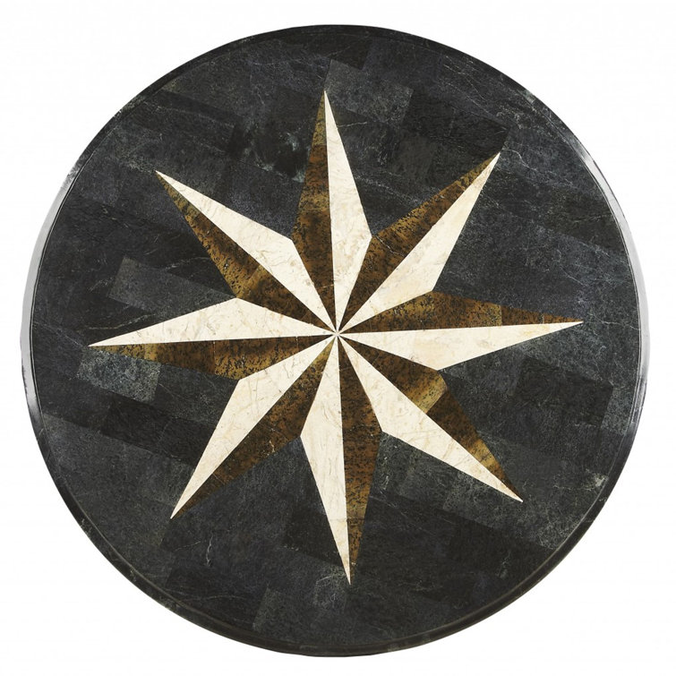 Elegant Andorra Round Fossil Stone and Wood 36" Foyer Table