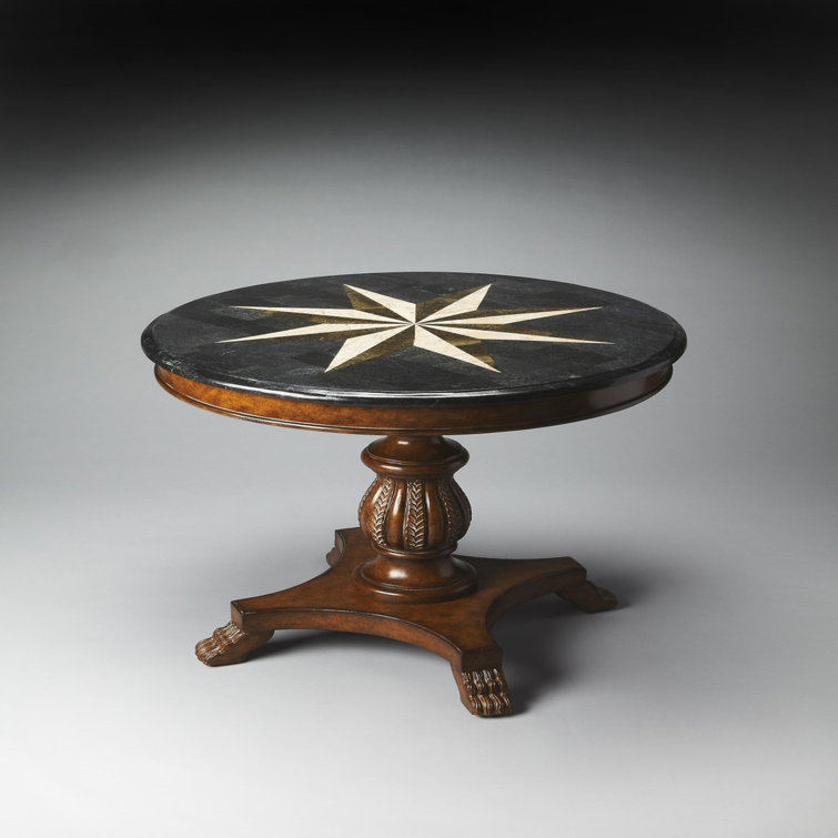 Elegant Andorra Round Fossil Stone and Wood 36" Foyer Table