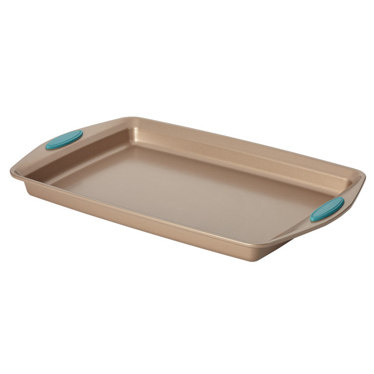 Latte Brown Nonstick 4-Piece Bakeware Set with Agave Blue Grips