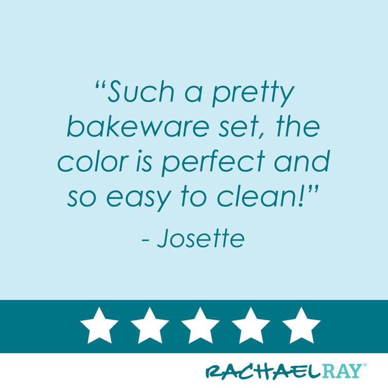 Latte Brown Nonstick 4-Piece Bakeware Set with Agave Blue Grips