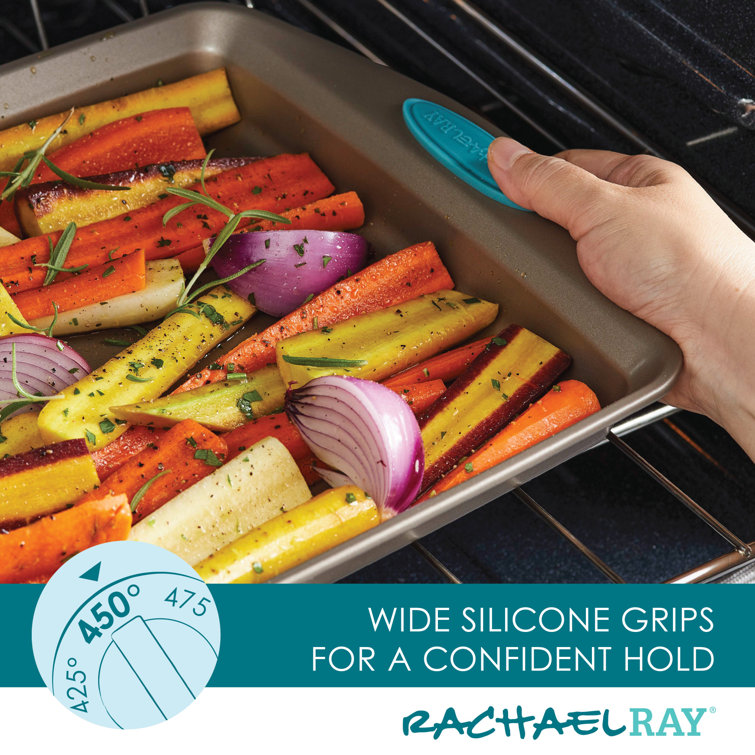 Latte Brown Nonstick 4-Piece Bakeware Set with Agave Blue Grips