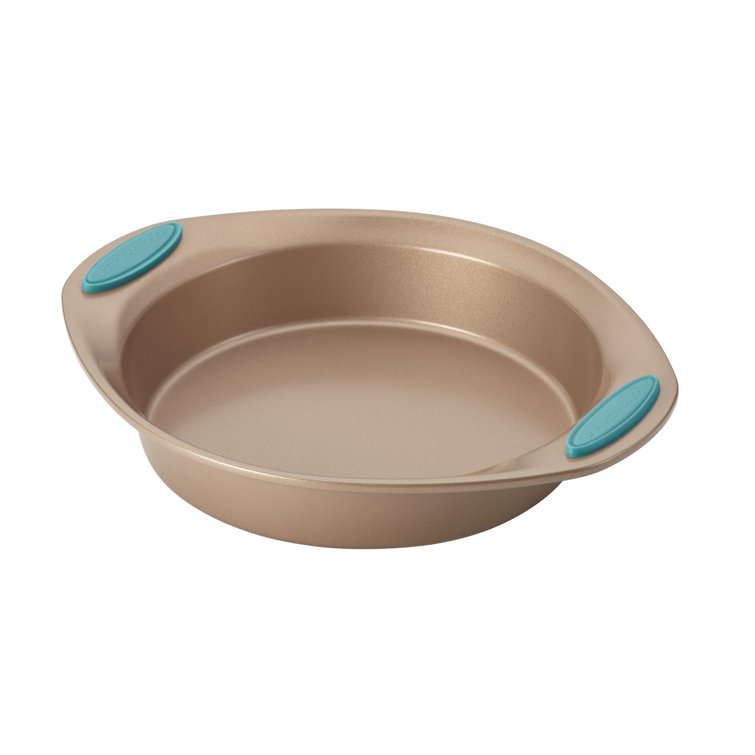 Latte Brown Nonstick 4-Piece Bakeware Set with Agave Blue Grips