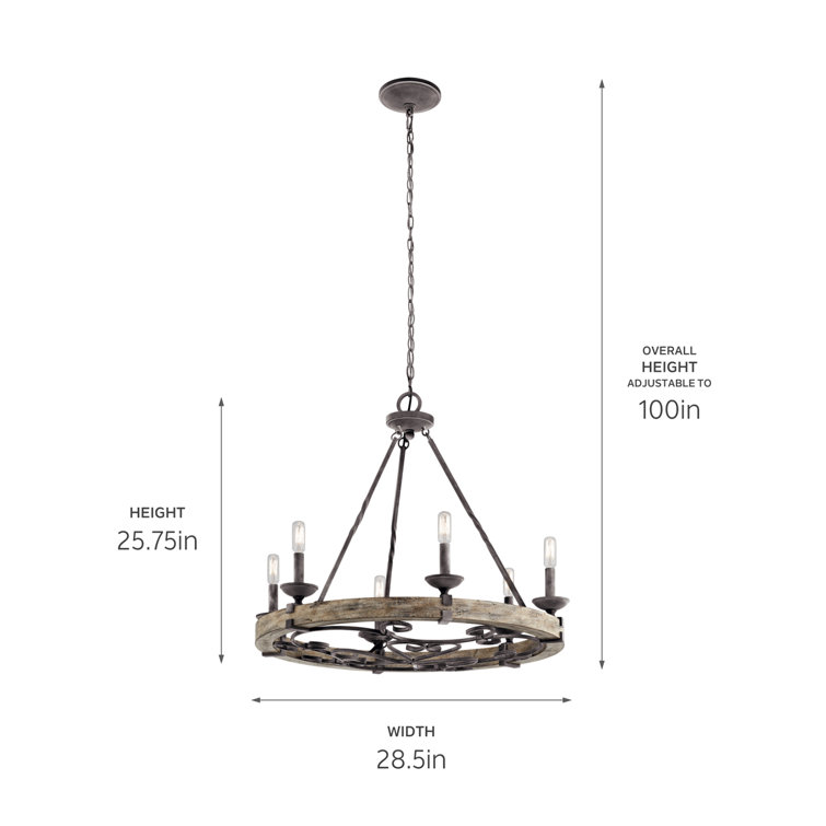 Taulbee 28.5" Grey Bronze Rustic Wagon Wheel Chandelier